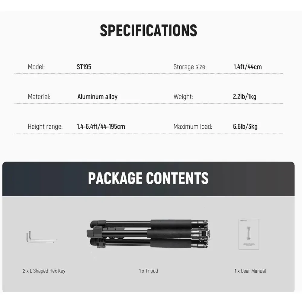 Neewer ST195 Photography Light Stand 1.5-6.4ft Aluminum Reversible Studio Tripod